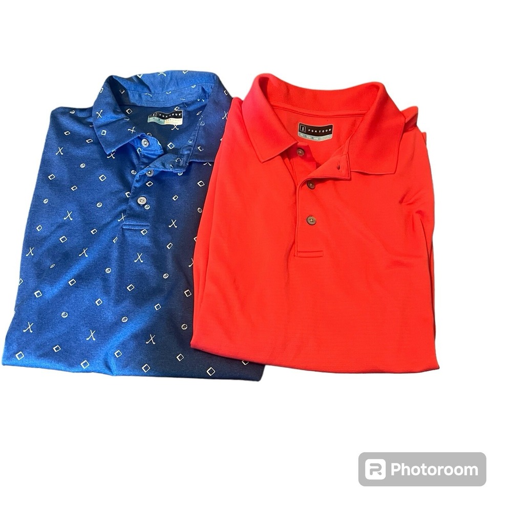 PGA Tour Mens Polo Shirt Golf Performance Casual  Bundle Lot of 2 Sz XL Hot Pink